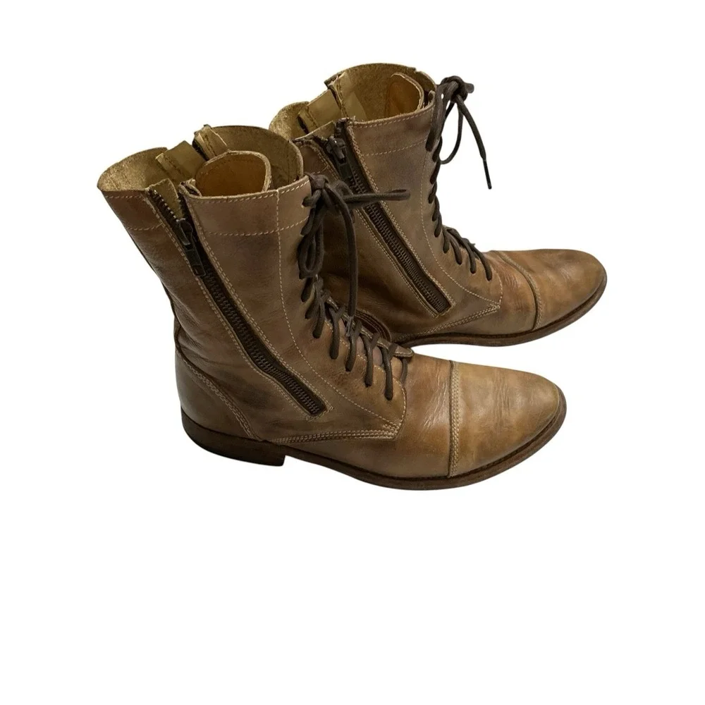 Bed Stu Boots Bonnie Lace Up Combat Ankle Brown‎ Distress Leather Size 8.5 Boho